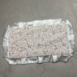 Minky Couture Floral White Satin Pleated Trim Soft Cozy Mini Security Blanket
